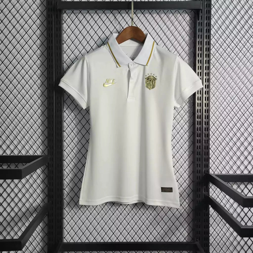 Camisa Polo Brasil Gold Feminina Nike - Branca